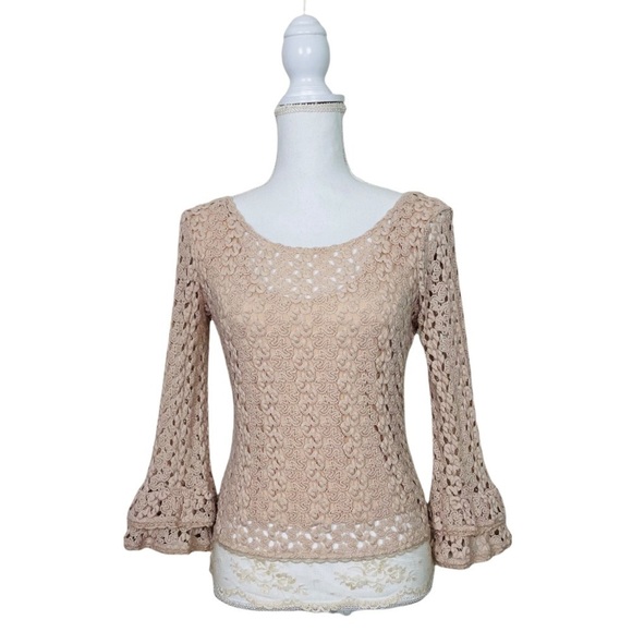 Free People Bell Sleeve Crochet Crop Top - Picture 2 of 11
